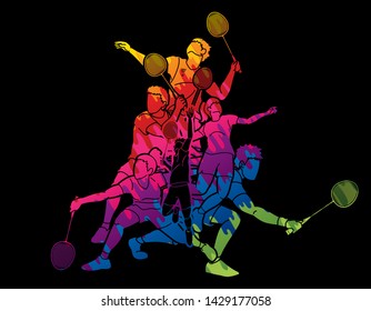 Badminton player action cartoon graphic vector