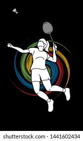 Badminton player action cartoon graphic vector.