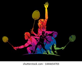 Badminton player action cartoon graphic vector