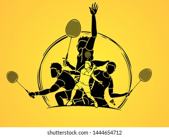 Badminton player action cartoon graphic vector