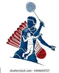 Badminton player action cartoon graphic vector