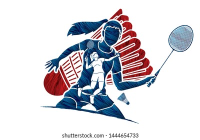 Badminton player action cartoon graphic vector