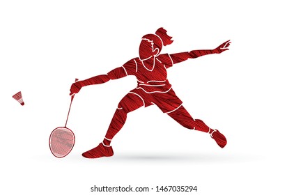 Badminton player action cartoon graphic vector.