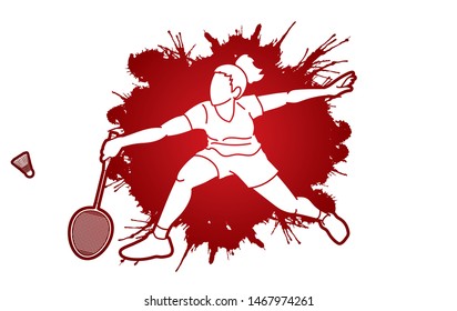 Badminton player action cartoon graphic vector.