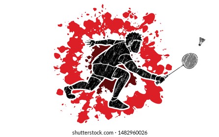 Badminton player action cartoon graphic vector.