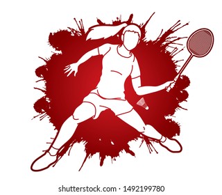 Badminton player action cartoon graphic vector.