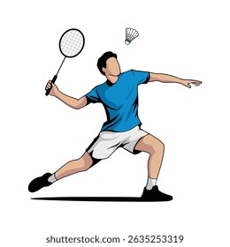 Jogador de Badminton em ação com raquete e Shuttlecock