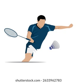 Badminton Player in Action Silhouette with racket and Shuttlecock