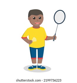 badminton player african holding a racket design character on white background