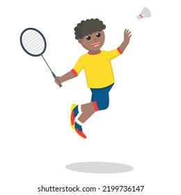 badminton player african smash design character on white background