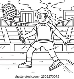 Badminton Player Bracing for Serve Coloring Page