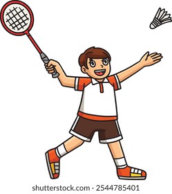 Badminton Player Bracing for Shuttlecock Clipart