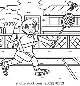 Badminton Player Chasing Shuttlecock Coloring Page