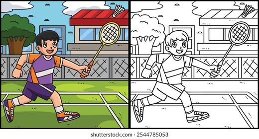 Jogador de Badminton perseguindo a ilustração Shuttlecock