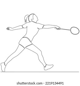 Badminton Player Continuous Line Drawing Vector Line Art