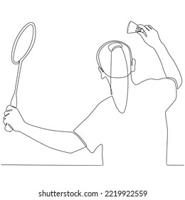 Badminton Player Continuous Line Drawing Vector Line Art