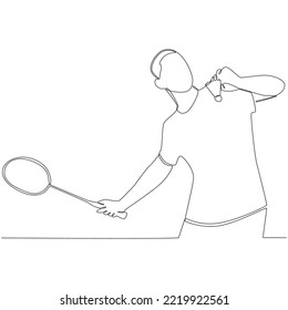 Badminton Player Continuous Line Drawing Vector Line Art