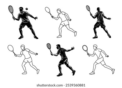 Badminton player different style silhouette