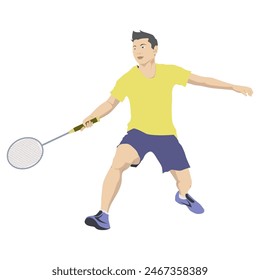 The badminton player doing dropshot technique. man playing badminton vector illustration