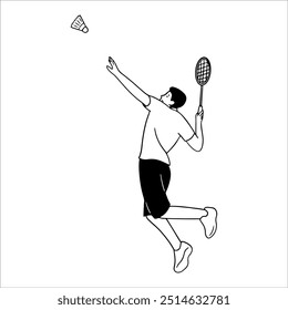 Jogador de badminton fazendo smash mão desenhada ilustração vetor