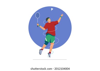 badminton player doing smash. Sport athlete. Vector Illustration isolated on white background.