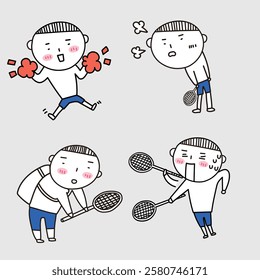 Badminton Player Emotions and Actions Illustration Set
