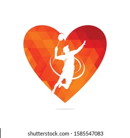 Badminton Player heart shape concept logo - Passionate Winning Moment Smash. Abstract Professional Young Badminton Athlete in Passionate Pose.	