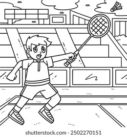 Badminton Player Hit Shuttlecock Coloring Page 