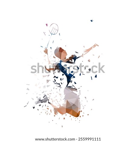 Badminton player, isolated low poly vector illustration, geometric drawing