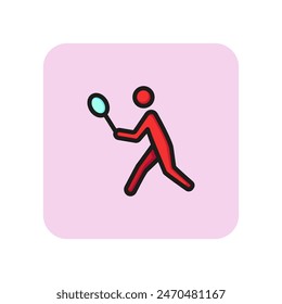 Badminton player line icon. Racket, court, game. Summer sport concept. Can be used for topics like activity, sports equipment, exercising.