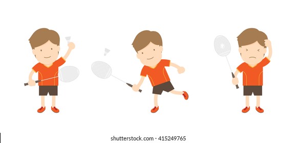 Badminton player man action set isolated on white background