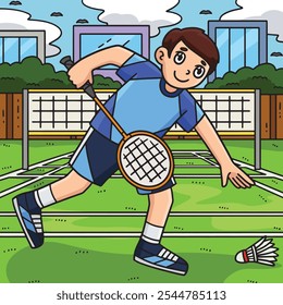 Badminton Player Picking Up a Shuttlecock Colored 