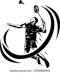 Badminton player is playing Betminton. Sada and Black Illustration.