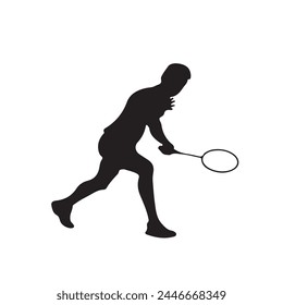 Badminton player Silhouette. playing badminton on a white background. Badminton player vector illustration.