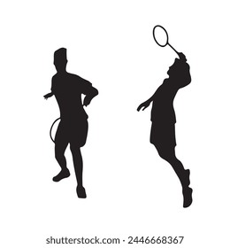 Badminton player Silhouette. playing badminton on a white background. Badminton player vector illustration.