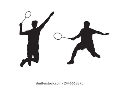 Badminton player Silhouette. playing badminton on a white background. Badminton player vector illustration.