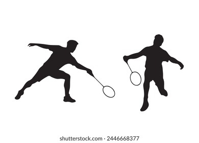 Badminton player Silhouette. playing badminton on a white background. Badminton player vector illustration.