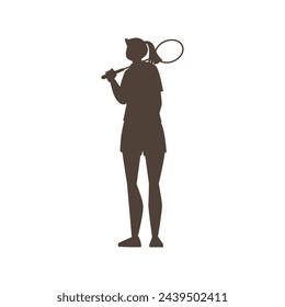 Badminton player silhouette. Vector sketch of a girl with a racket, black, ideal for sports themes and entertainment concepts. Isolated flat illustration.