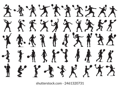 Badminton player silhouettes collection.Sportsman playing badminton. and tennis