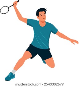 badminton player sports silhouette athlete character with racket to receive shuttlecok in badminton court