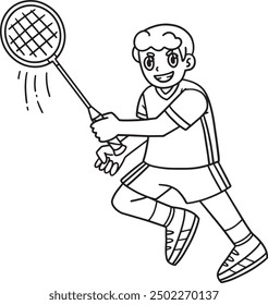 Badminton Player Swinging Racket Isolated Coloring