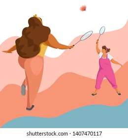 badminton player. two women play badminton. sports game. vector illustration