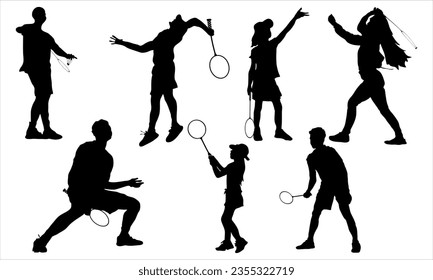 Badminton player vector flat silhouette collection badminton,sports silhouettes