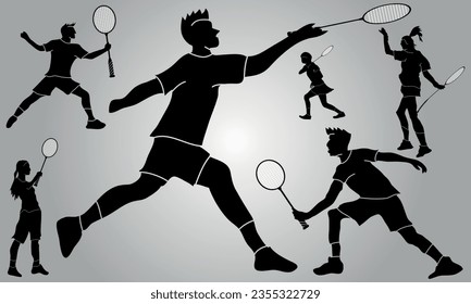 Badminton reproductor vectorial silueta plana colección badminton,siluetas deportivas