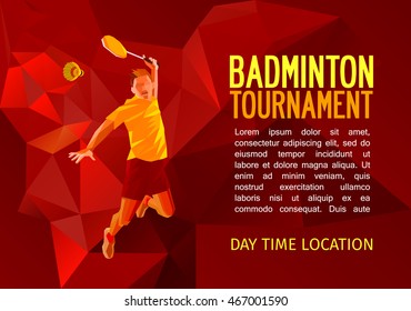 Badminton player, vector illustration with empty space for poster, banner, tournament announcement