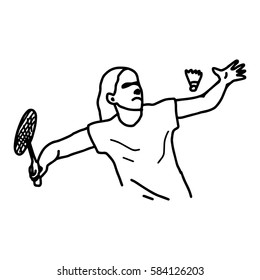 Badminton Player - vector illustration sketch hand drawn with black lines, isolated on white background