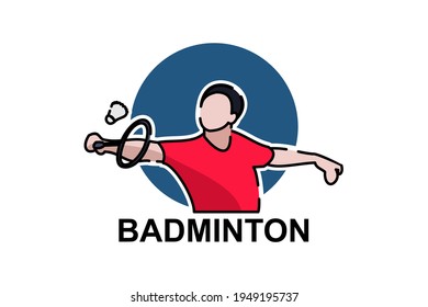 Icono de línea vectorial del reproductor de Badminton. logotipo de la baraja y la raqueta, signo del equipo. Ilustración de la competencia deportiva