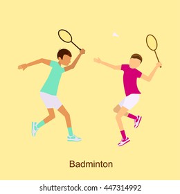 Badminton Players 2016 Summer Games in modern flat design. Sporting Championship International Badminton Match Competition. Vector Illustration eps10 - Shutterstock ID 447314992