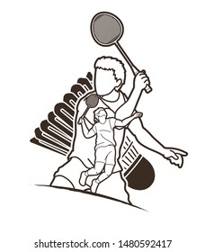 Badminton players cartoon sport graphic vector.
