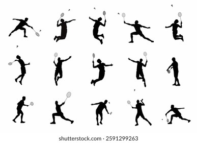 Badminton players. Male Badminton player silhouette